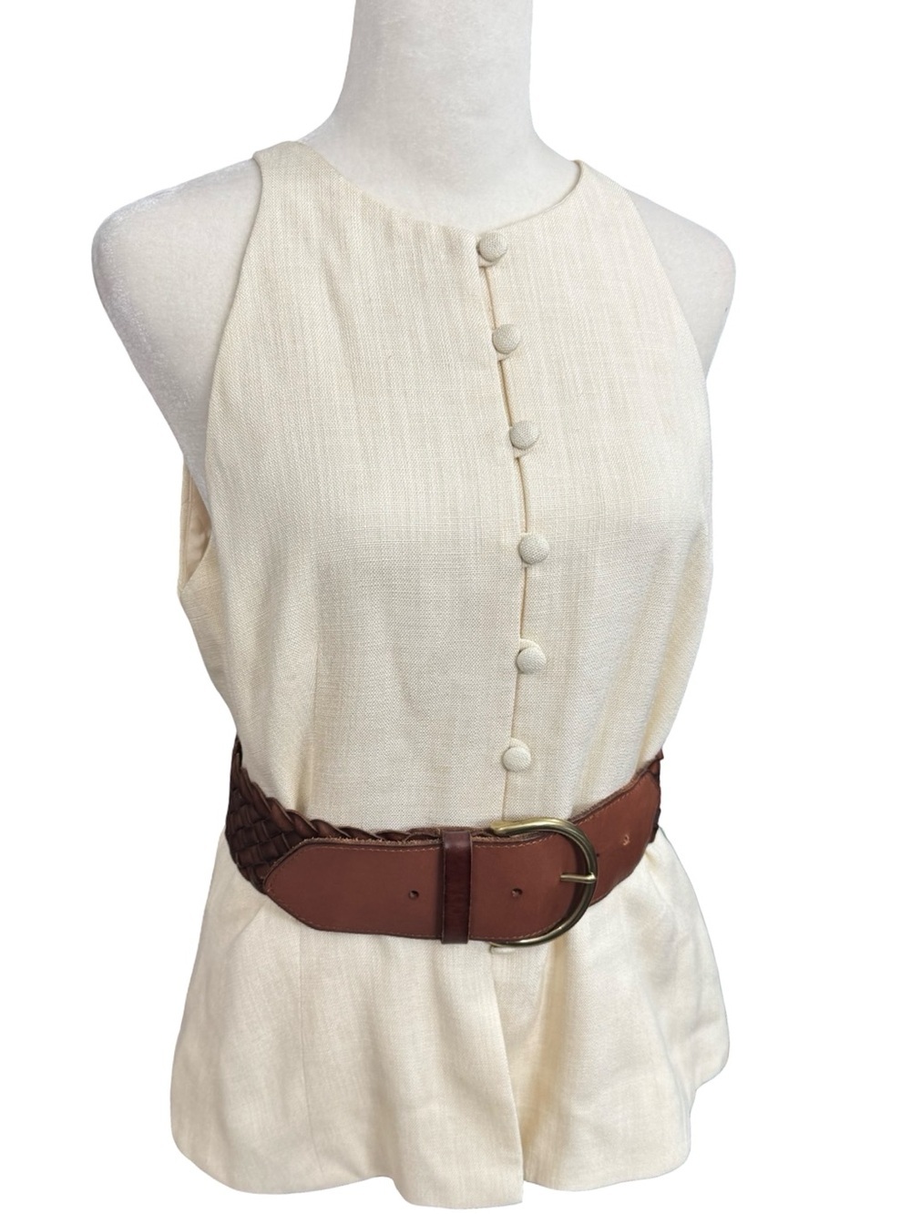 Vintage 90s Textured Vest Top Covered Buttons Old Money Quiet Luxury Minimalist